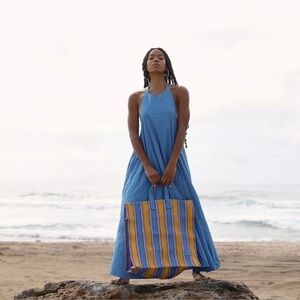 FREE PEOPLE Beachside Tide Blue Open Back Maxi Dress